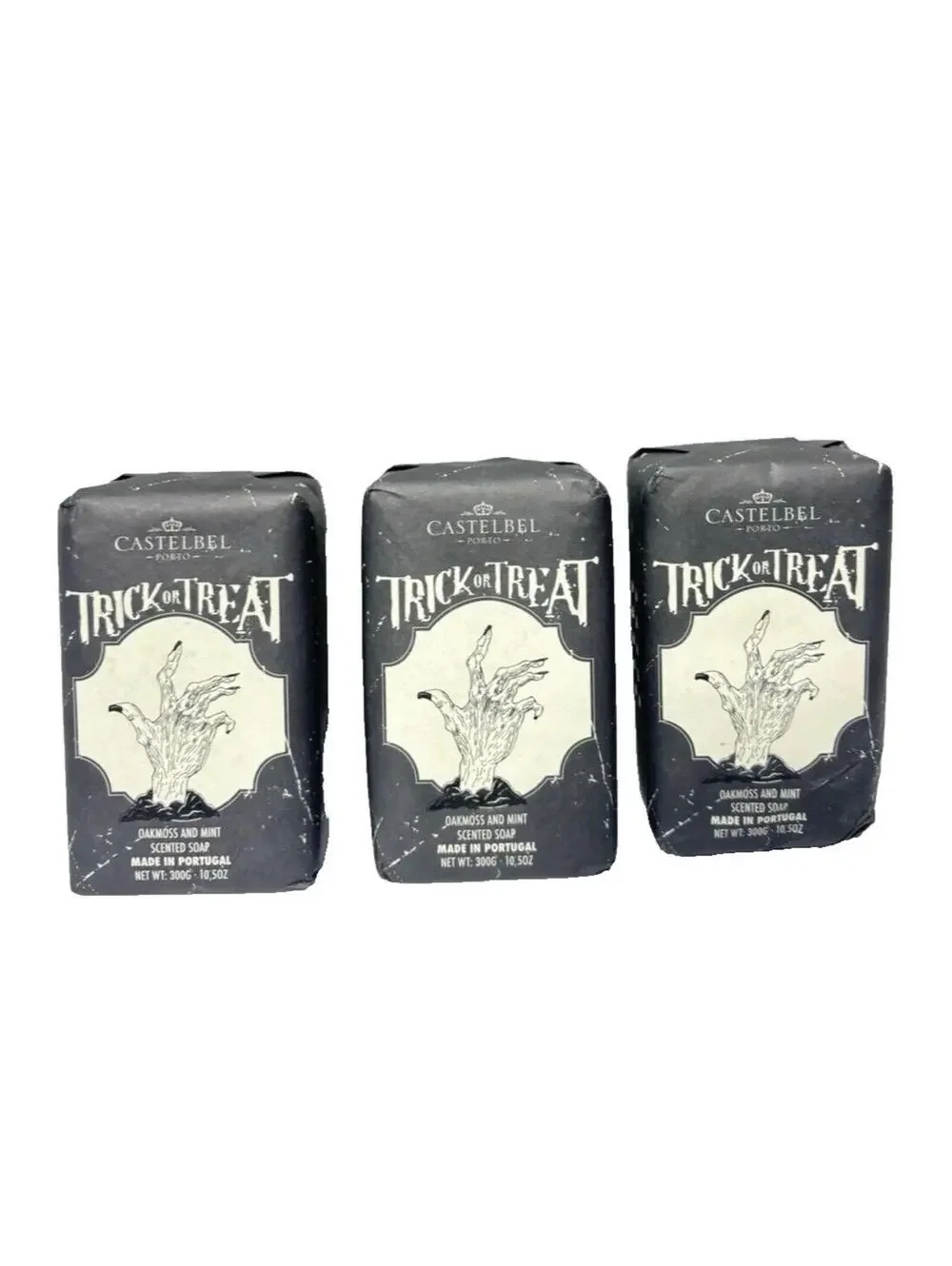 Halloween Soap Bar Set, White Castelbel Oakmoss & Mint Scented, 3pc 1 Dented New